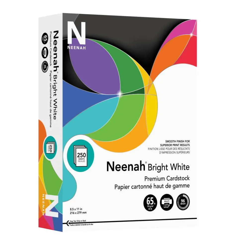 Neenah Premium Card Stock, Bright White, Letter (8.5" x 11"), 65 Lb, Pack Of 250