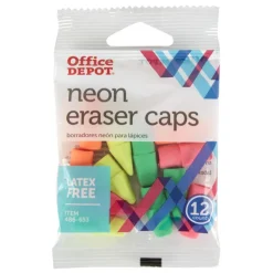 Neon Eraser Caps, Assorted Colors, Pack Of 12