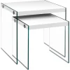 Nesting Table, Set Of 2, Side, End, Accent, Living Room, Bedroom, Glossy White Laminate, Clear Tempered Glass, Contemporary, Modern