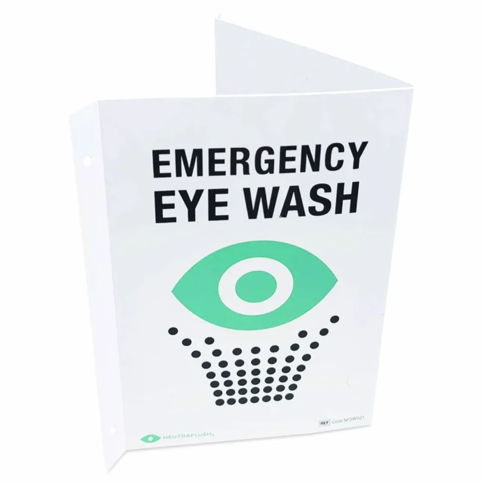 NeutraFlush Eyewash Station Two-View Wall Sign, 5.25 x 10 x 9