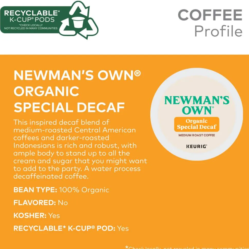 Newman's Own Organics Special Blend Decaf Coffee Keurig Single-Serve K-Cup Pods, Medium Roast, 24 Pods Per Pack, Case Of 4 Packs