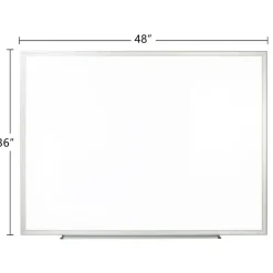 Non-Magnetic Melamine Dry-Erase Whiteboard With Marker, 36" x 48", Aluminum Frame With Silver Finish