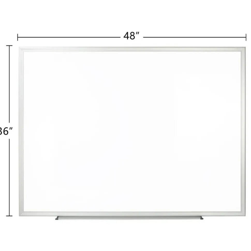 Non-Magnetic Melamine Dry-Erase Whiteboard With Marker, 36" x 48", Aluminum Frame With Silver Finish
