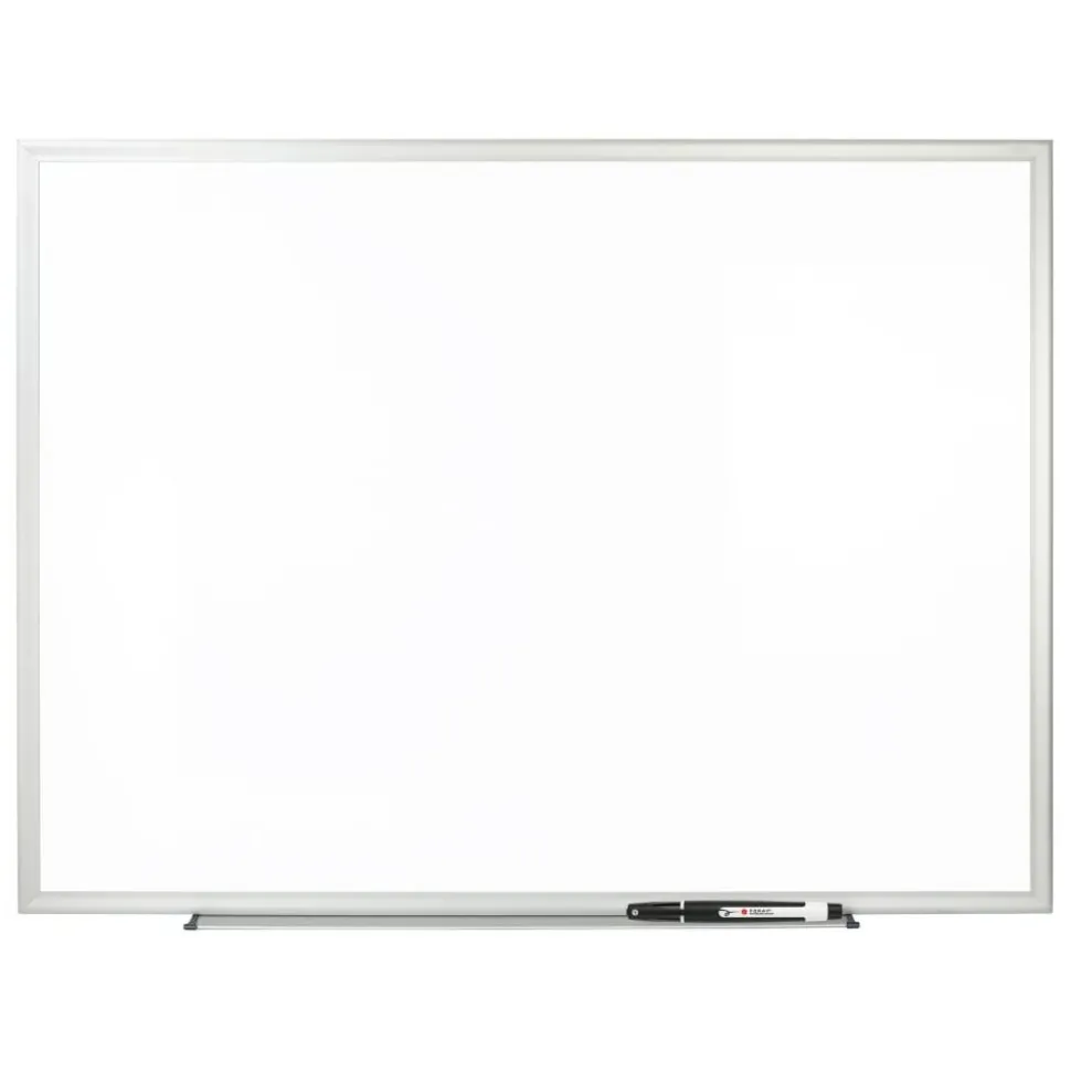 Non-Magnetic Melamine Dry-Erase Whiteboard With Marker, 36" x 48", Aluminum Frame With Silver Finish