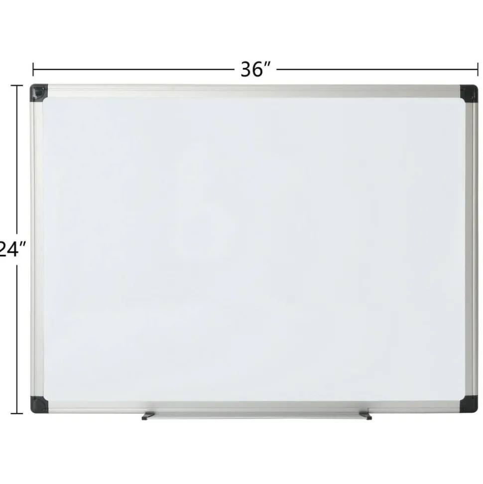 Non-Magnetic Melamine Dry-Erase Whiteboard, 24" x 36", Aluminum Frame With Silver Finish