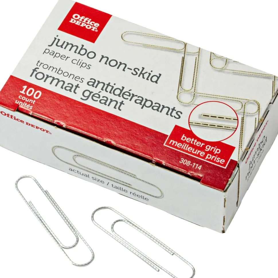 Non-Skid Paper Clips, Jumbo, Silver, Pack Of 10 Boxes, 100 Clips Per Box, 1,000 Total