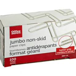 Non-Skid Paper Clips, Jumbo, Silver, Pack Of 10 Boxes, 100 Clips Per Box, 1,000 Total