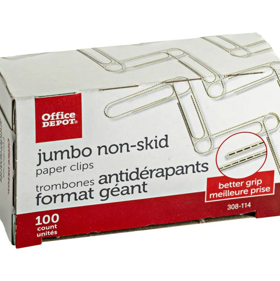 Non-Skid Paper Clips, Jumbo, Silver, Pack Of 10 Boxes, 100 Clips Per Box, 1,000 Total