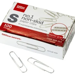 Non-Skid Paper Clips, No. 1, Small, Silver, Pack Of 5 Boxes, 100 Per Box, 500 Total