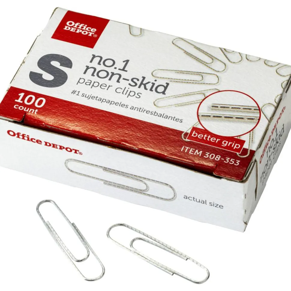 Non-Skid Paper Clips, No. 1, Small, Silver, Pack Of 5 Boxes, 100 Per Box, 500 Total