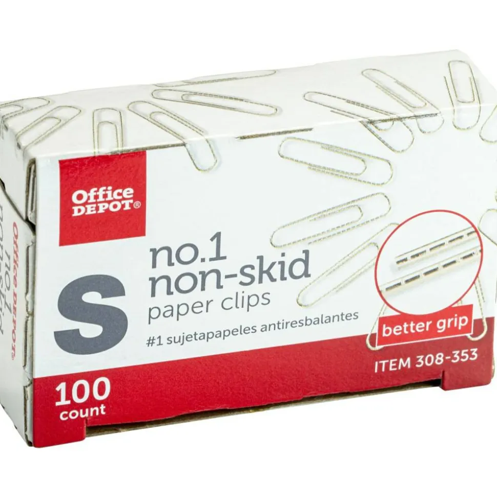 Non-Skid Paper Clips, No. 1, Small, Silver, Pack Of 5 Boxes, 100 Per Box, 500 Total