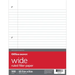 Notebook Filler Paper, 8" x 10 1/2", Wide Ruled, Pack of 500 Sheets