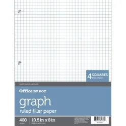 Notebook Filler Paper, 8" x 10-1/2", Quadrille Ruled, White, Pack Of 400 Sheets