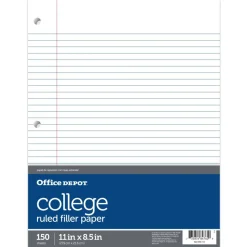 Notebook Filler Paper, College-Ruled, 8 1/2" x 11", 3-Hole Punched, White, Pack Of 150 Sheets