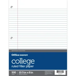 Notebook Filler Paper, College Ruled, 8" x 10 1/2", White, Pack Of 500 Sheets