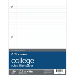 Notebook Filler Paper, College-Ruled, 8" x 10 1/2", White, Pack Of 150 Sheets