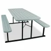 NPS Blow Molded Folding Picnic Table, Rectangular, 57w x 72d x 29.5h, Speckled Gray Top, Black Base/Legs
