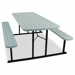 NPS Blow Molded Folding Picnic Table, Rectangular, 57w x 72d x 29.5h, Speckled Gray Top, Black Base/Legs