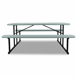 NPS Blow Molded Folding Picnic Table, Rectangular, 57w x 72d x 29.5h, Speckled Gray Top, Black Base/Legs