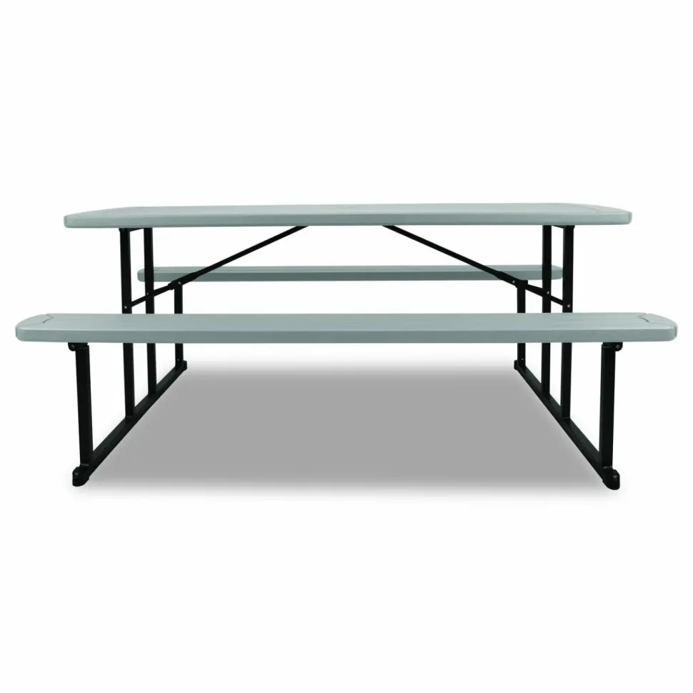 NPS Blow Molded Folding Picnic Table, Rectangular, 57w x 72d x 29.5h, Speckled Gray Top, Black Base/Legs