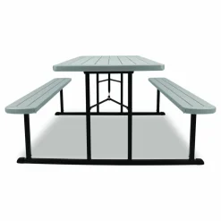 NPS Blow Molded Folding Picnic Table, Rectangular, 57w x 72d x 29.5h, Speckled Gray Top, Black Base/Legs