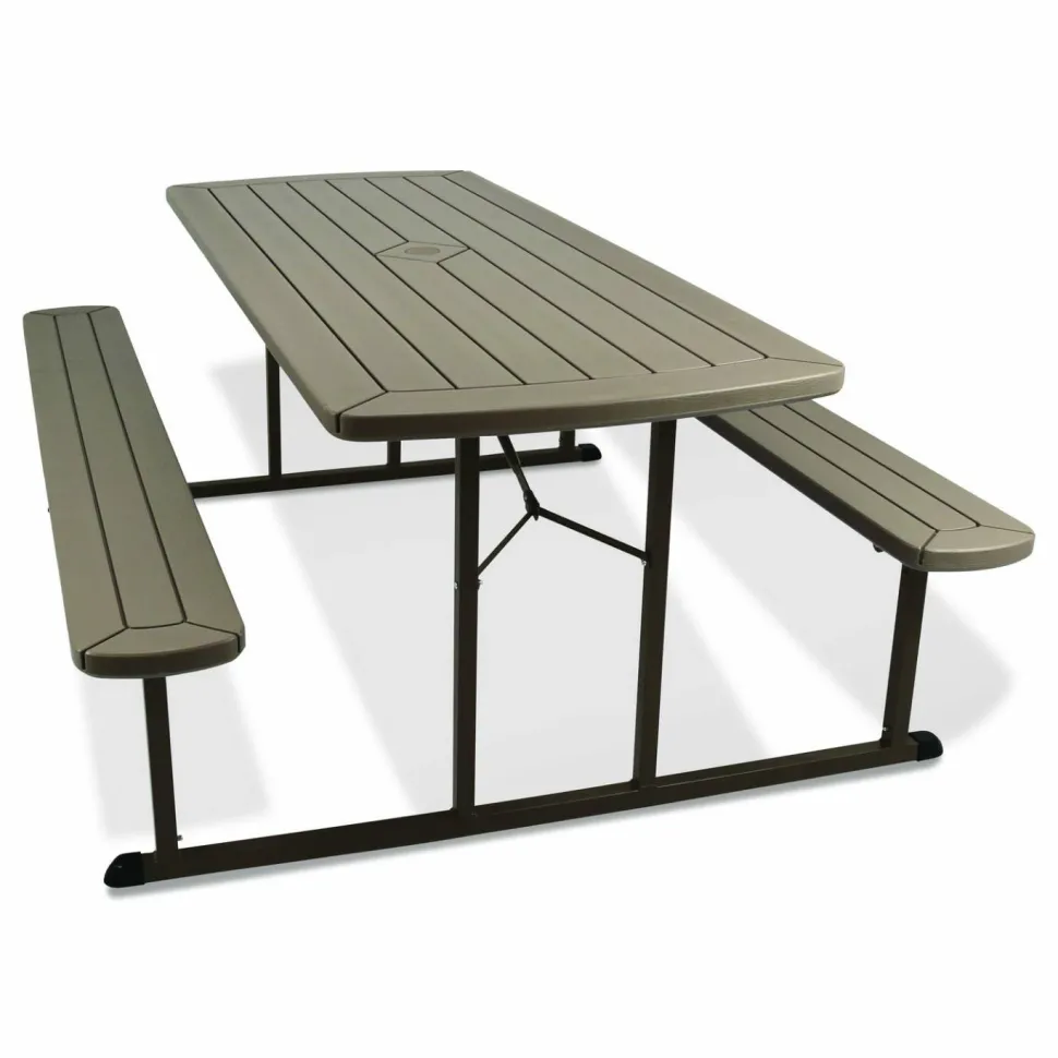 NPS Blow Molded Folding Picnic Table, Rectangular, 57w x 72d x 29.5h, Brown Top, Brown Base/Legs
