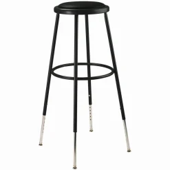 NPS 6400 Series Height Adjustable HD Vinyl Padded Steel Stool, Supports 500 lb, 30.5" to 38.5" Seat Height, Black Seat/Base