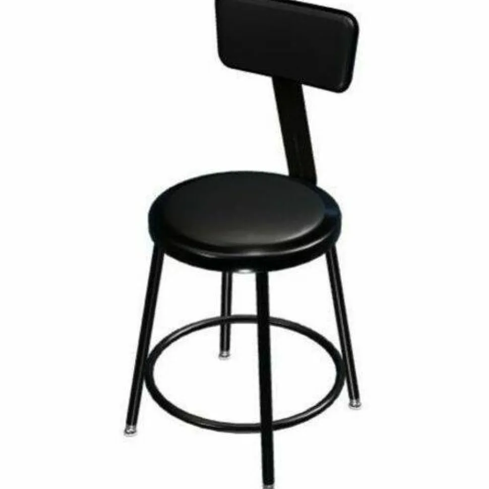 NPS 6400 Series Height Adjustable Heavy Duty Vinyl Steel Stool with Backrest, Supports 300 lb, 19" to 27" Seat Height, Black