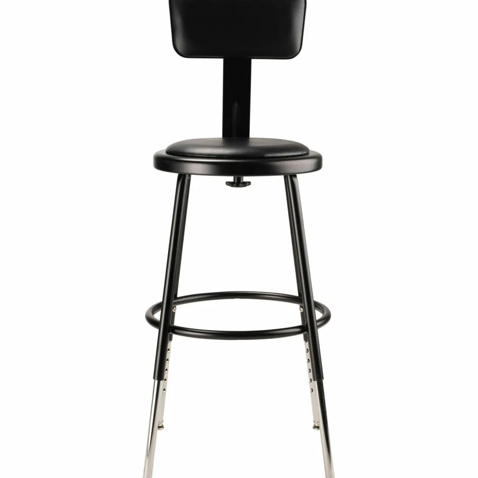 NPS 6400 Series Height Adjustable Heavy Duty Vinyl Steel Stool with Backrest, Supports 300 lb, 19" to 27" Seat Height, Black