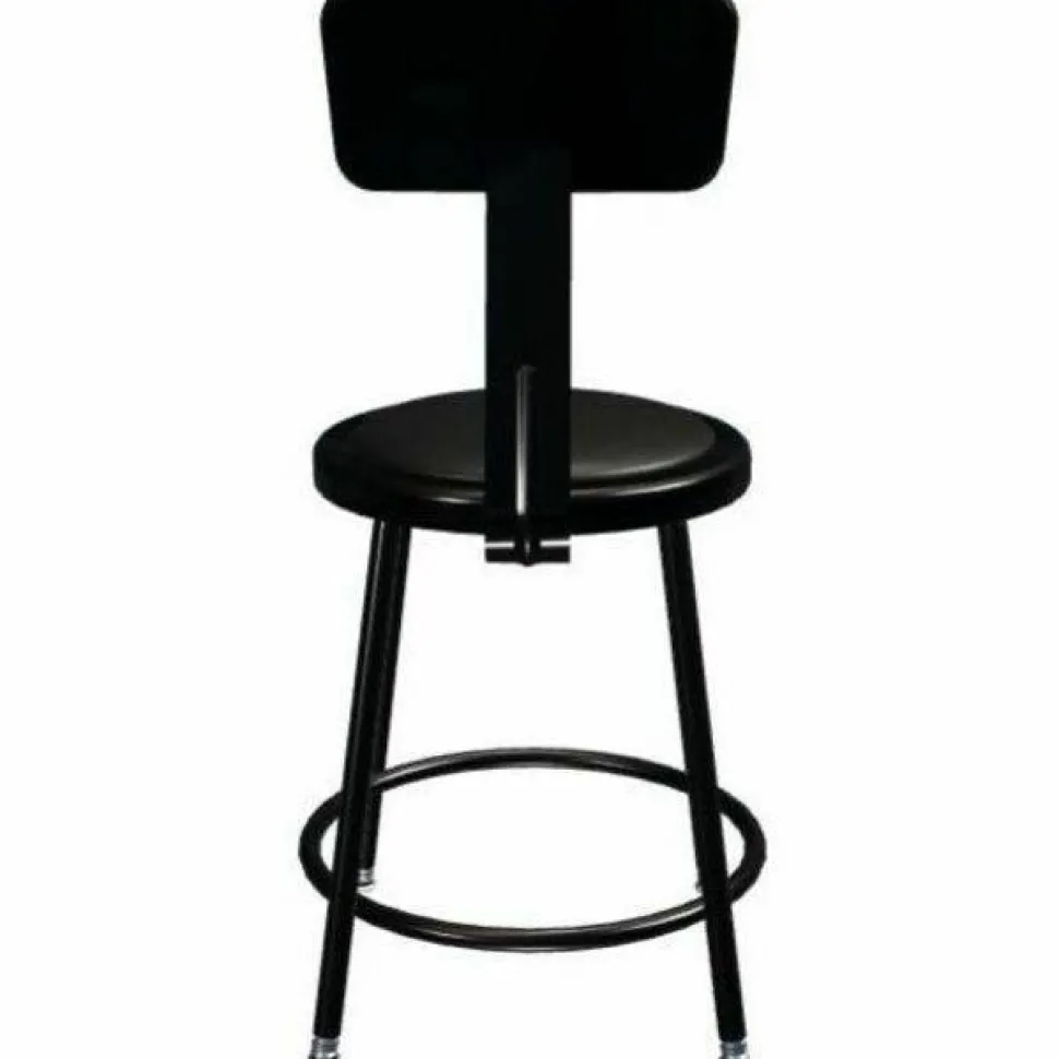 NPS 6400 Series Height Adjustable Heavy Duty Vinyl Steel Stool with Backrest, Supports 300 lb, 19" to 27" Seat Height, Black