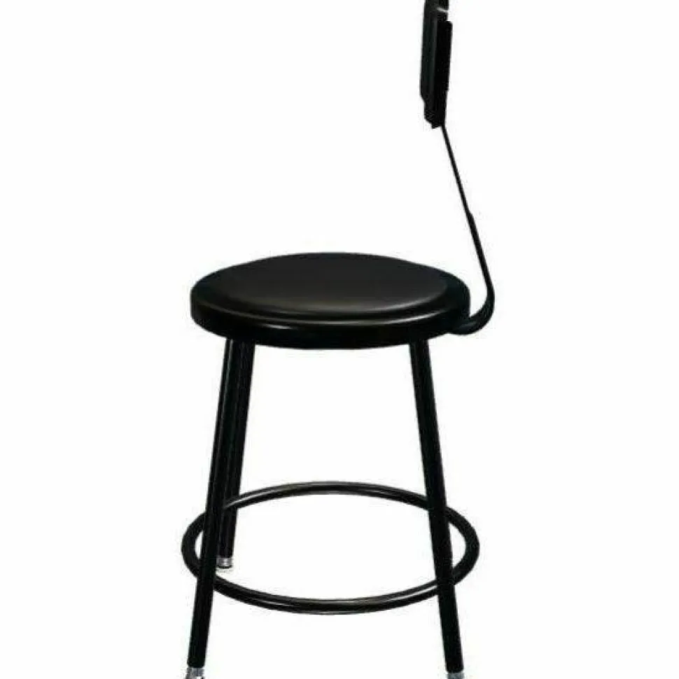 NPS 6400 Series Height Adjustable Heavy Duty Vinyl Steel Stool with Backrest, Supports 300 lb, 19" to 27" Seat Height, Black