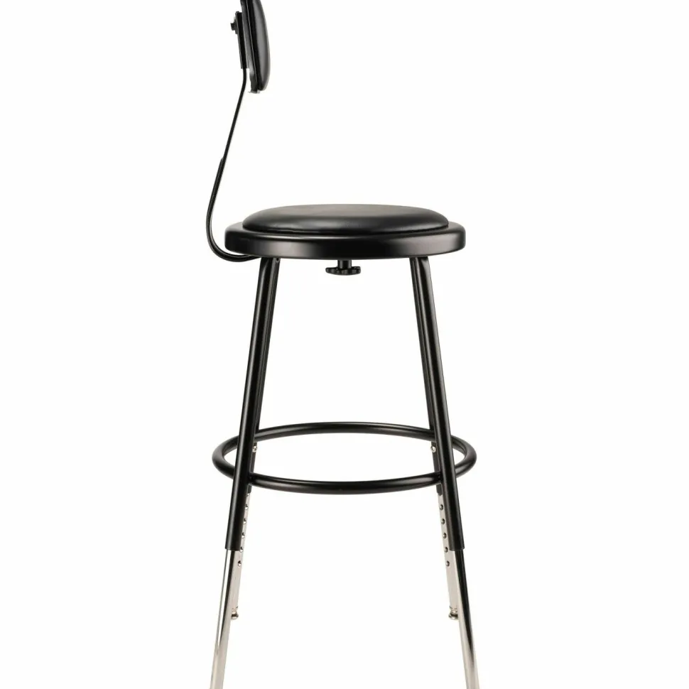 NPS 6400 Series Height Adjustable Heavy Duty Vinyl Steel Stool with Backrest, Supports 300 lb, 19" to 27" Seat Height, Black