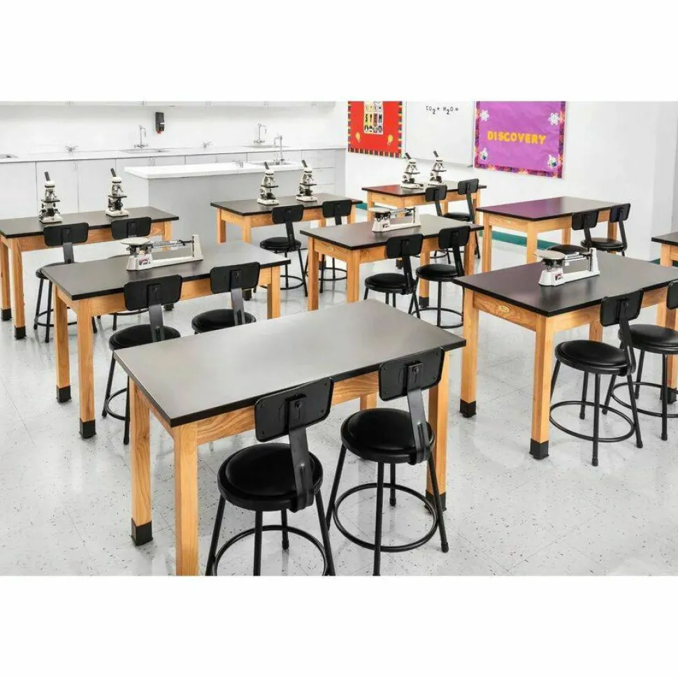 NPS 6400 Series Height Adjustable Heavy Duty Vinyl Steel Stool with Backrest, Supports 300 lb, 19" to 27" Seat Height, Black