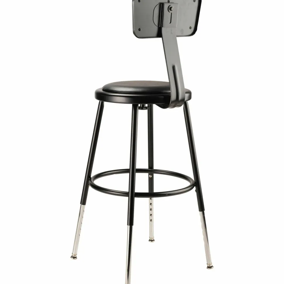 NPS 6400 Series Height Adjustable Heavy Duty Vinyl Steel Stool with Backrest, Supports 300 lb, 19" to 27" Seat Height, Black