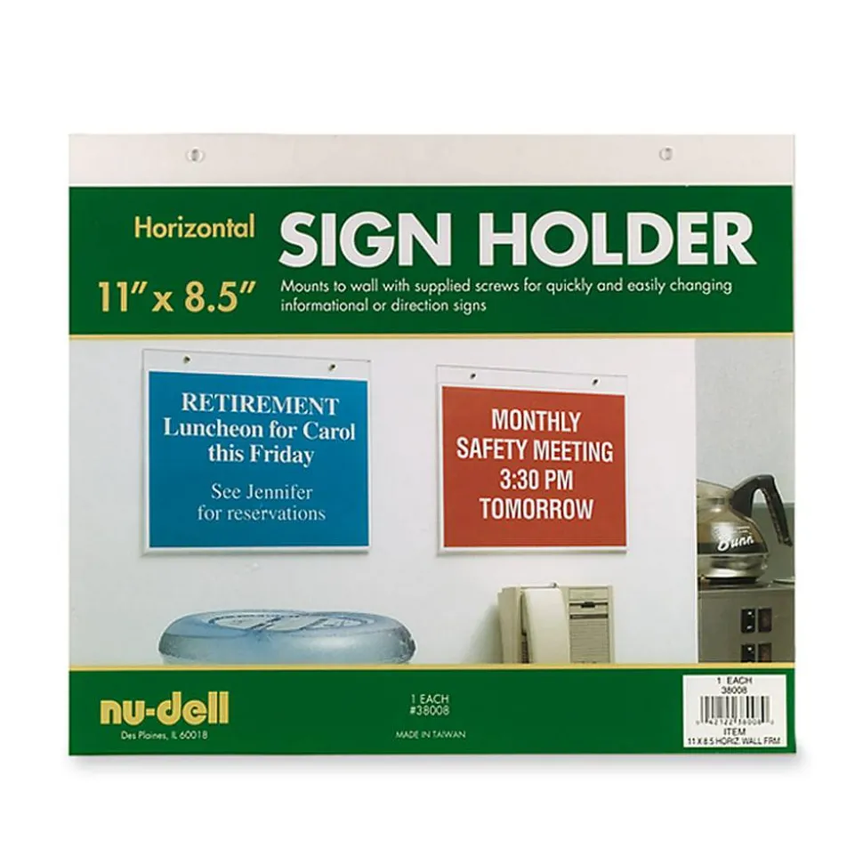 NuDell Acrylic Sign Holder, Horizontal, 11 x 8.5, Clear