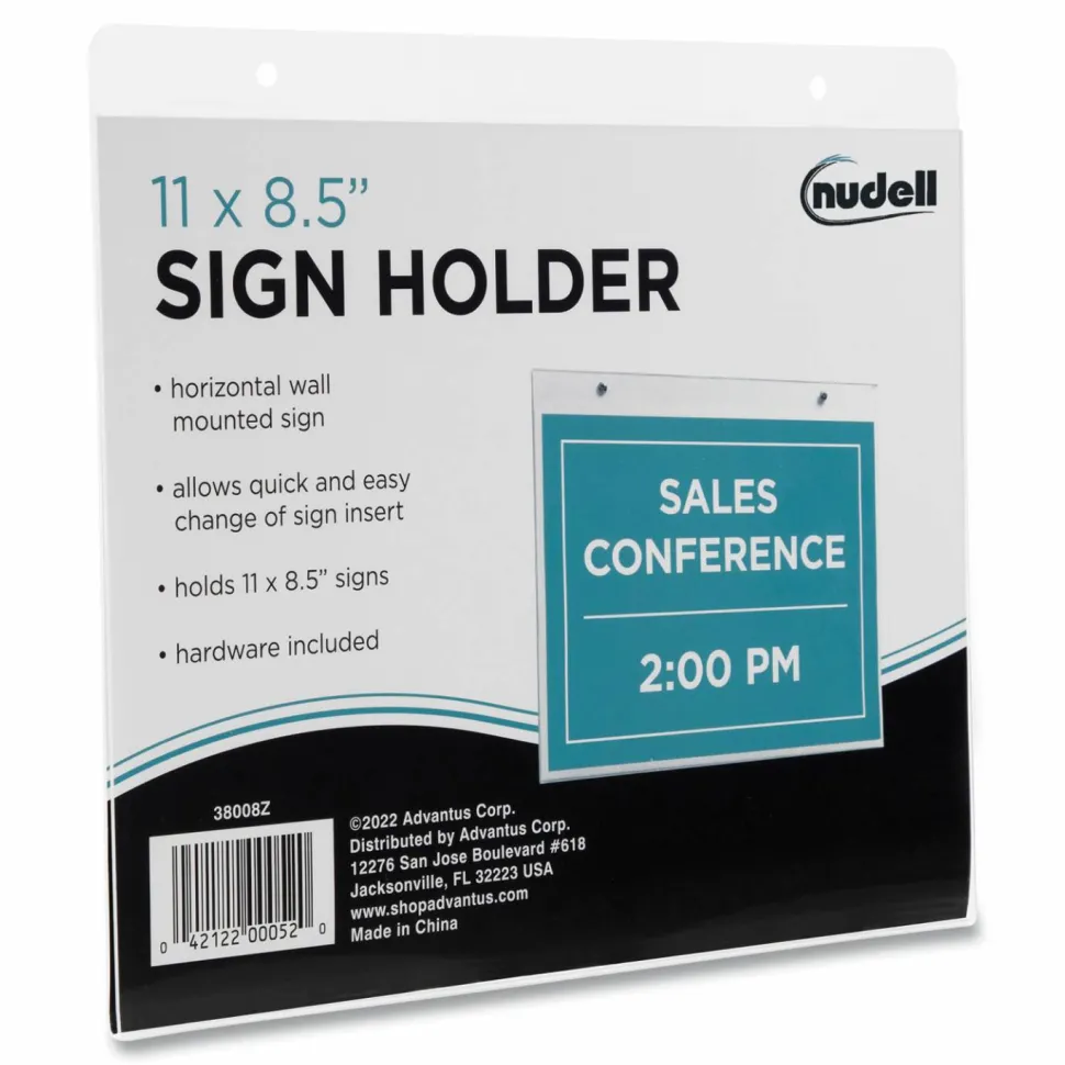 NuDell Clear Plastic Horizontal-Orientation Wall Sign Holder with Mounting Screws, Quick-Change Insert System, 11 x 8.5 Insert