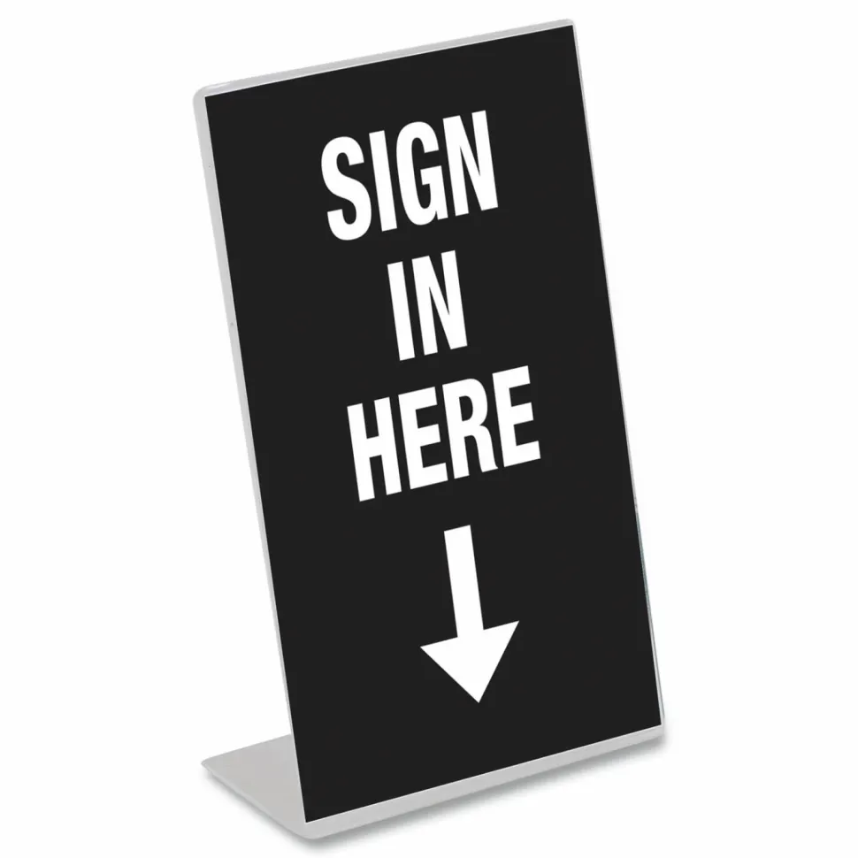 NuDell Clear Plastic Slanted L-Shaped Countertop Sign Holder, Side-Load, Horizontal/Vertical Orientation, 4 x 6 Insert