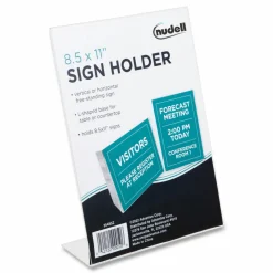 NuDell Clear Plastic Slanted L-Shaped Countertop Sign Holder, Side-Load, Horizontal/Vertical Orientation, 8.5 x 11 Insert