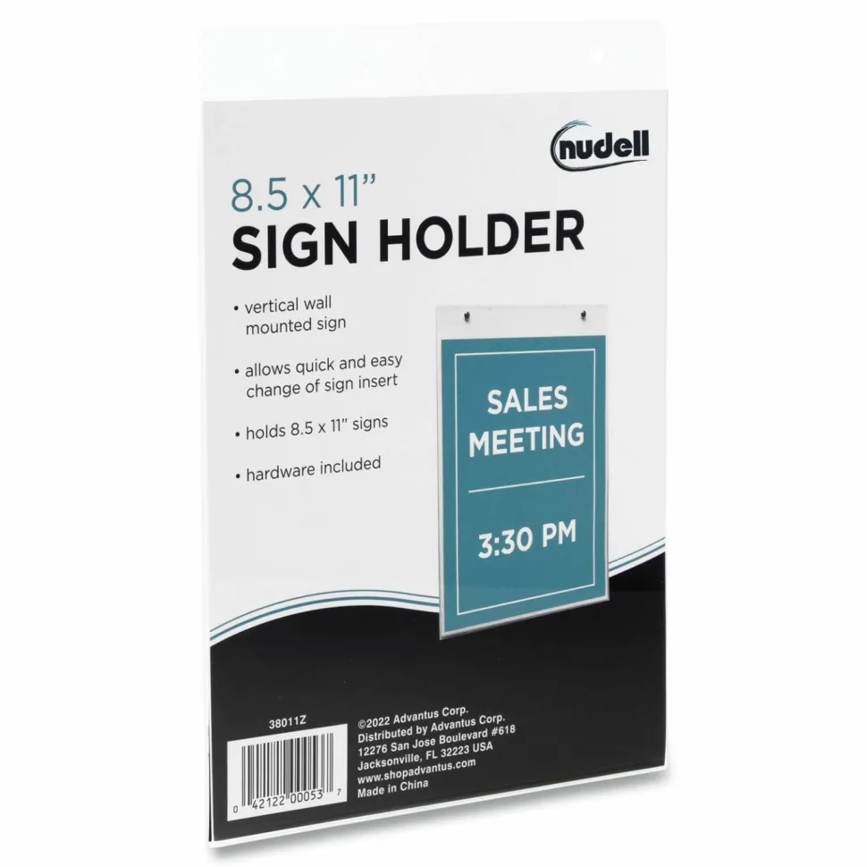 NuDell Clear Plastic Vertical-Orientation Wall Sign Holder with Mounting Screws, Quick-Change Insert System, 8.5 x 11 Insert