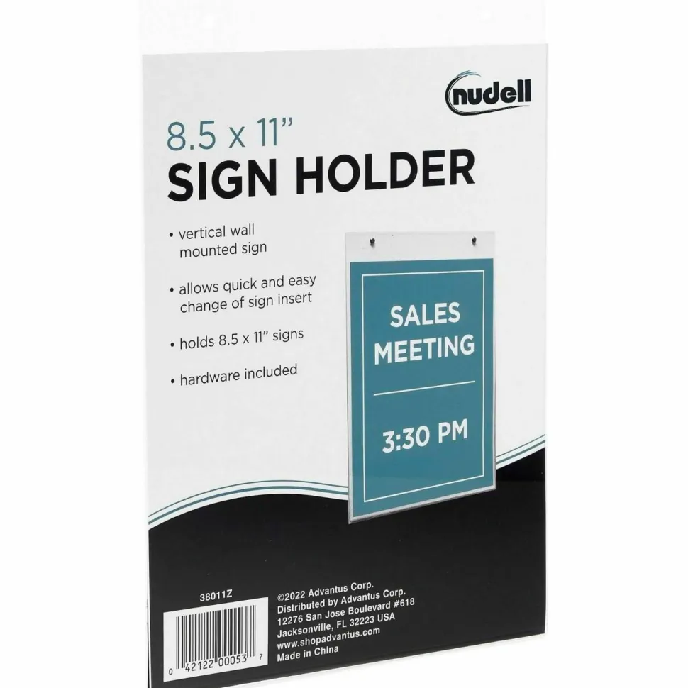 NuDell Clear Plastic Vertical-Orientation Wall Sign Holder with Mounting Screws, Quick-Change Insert System, 8.5 x 11 Insert