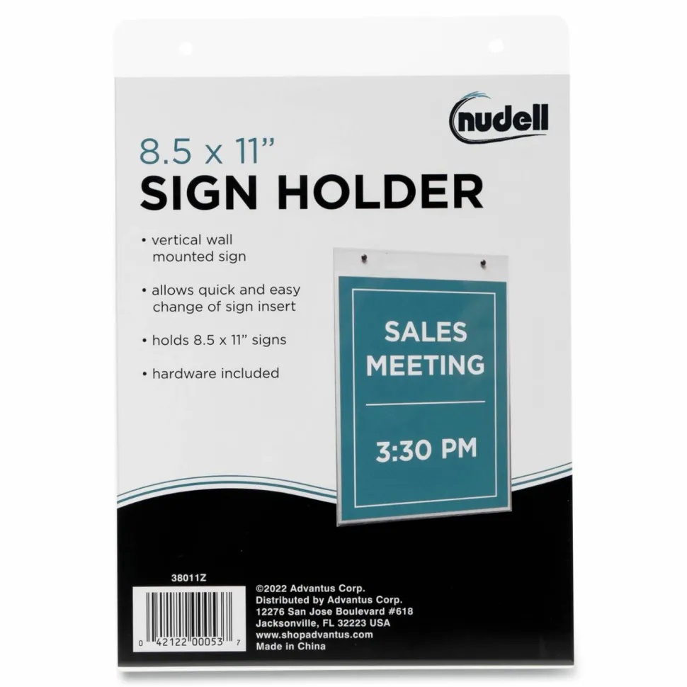 NuDell Clear Plastic Vertical-Orientation Wall Sign Holder with Mounting Screws, Quick-Change Insert System, 8.5 x 11 Insert