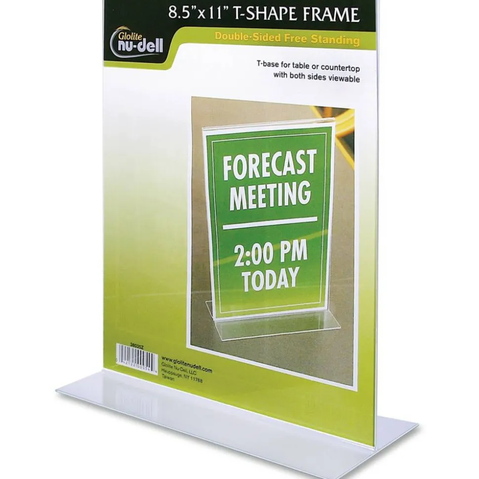 Nu-Dell Double-sided Sign Holder, 8.5"W x 11"H, Rectangular Shape, Double-sided, Self-standing, Acrylic, Clear