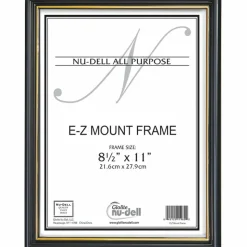 NuDell EZ Mount Document Frame with Trim Accent and Plastic Face, Plastic, 8.5 x 11 Insert, Black/Gold