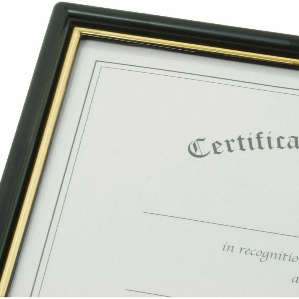 NuDell EZ Mount Document Frame with Trim Accent and Plastic Face, Plastic, 8.5 x 11 Insert, Black/Gold