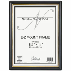 NuDell EZ Mount Document Frame with Trim Accent and Plastic Face, Plastic, 8.5 x 11 Insert, Black/Gold
