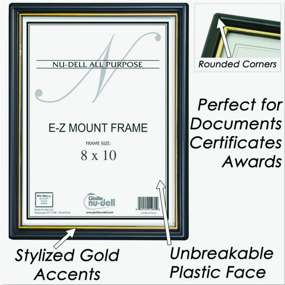 Nu-Dell EZ Mount Plastic Wall Frame - Holds 8" x 10" Insert - Wall Mountable - 1 Each - Plastic - Black, Black