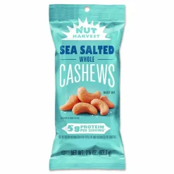 Nut Harvest Sea Salted Whole Cashews, 2.25 oz Pouch, 8/Carton