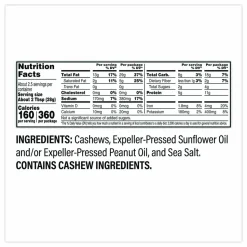 Nut Harvest Sea Salted Whole Cashews, 2.25 oz Pouch, 8/Carton