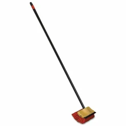 O-Cedar Commercial Bi-Level Floor Scrub Brush, Red Polypropylene Bristles, 10" Brush, 54" Black Metal Handle