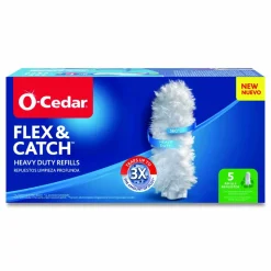 O-Cedar Flex and Catch Duster Heavy-Duty Refills, Polyester, White, 5/Pack, 4 Packs/Carton